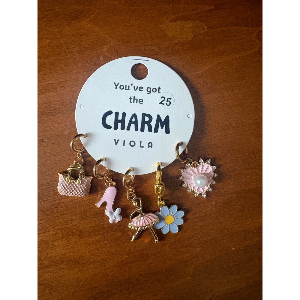 Viola Charm‎ Set 5pc Pink Handbag Ballerina Blue Daisy Faux Pearl Gold Tone NEW